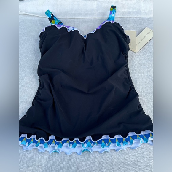 Profile By Gottex Black Ruffle Tankini Top Size 34D NWT - Picture 1 of 9